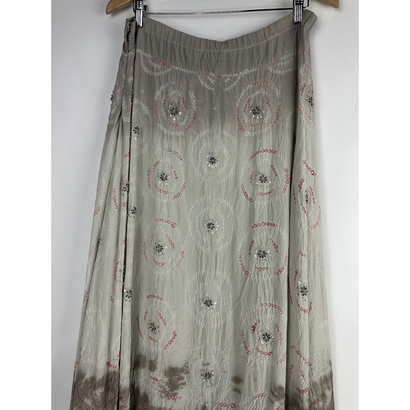 Jane Seymour Silk Skirt Size 12 MS Gypsy Boho Ethereal Beaded Sequin Maxi Ombre - Picture 12 of 15